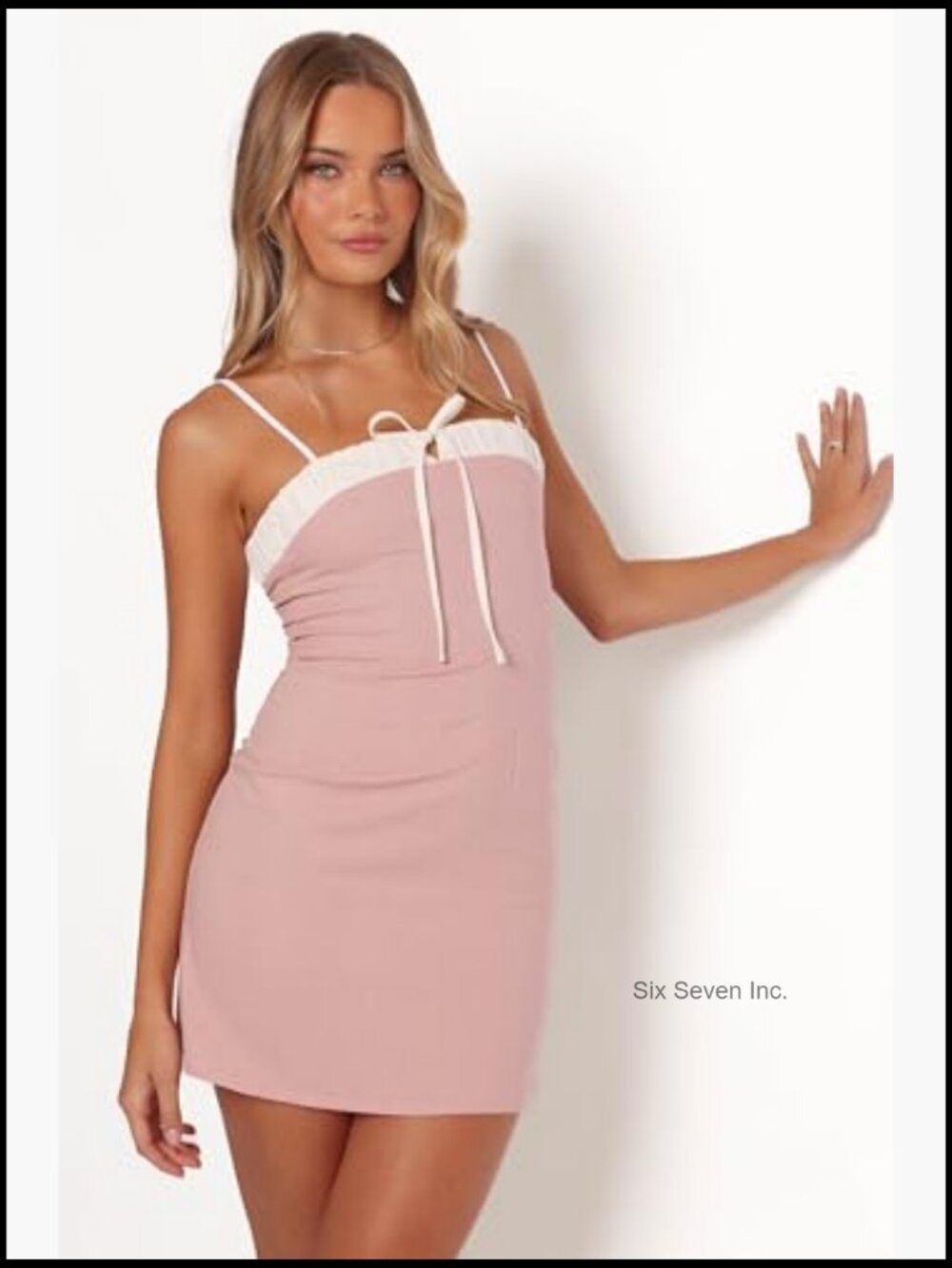 Mini Dress with Square Neckline, Adjustable Spaghetti Straps, Back Zipper - Picture 2 of 5